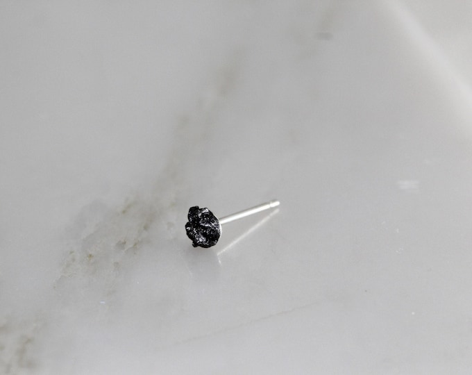 Single Raw Black Diamond Earring: Sterling Silver Post