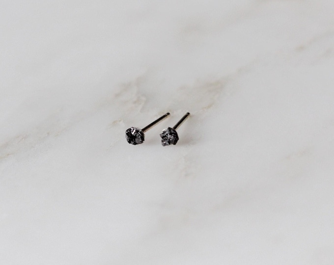 Raw Black Diamond Stud Earrings: Sterling Silver Minimalist Jewelry