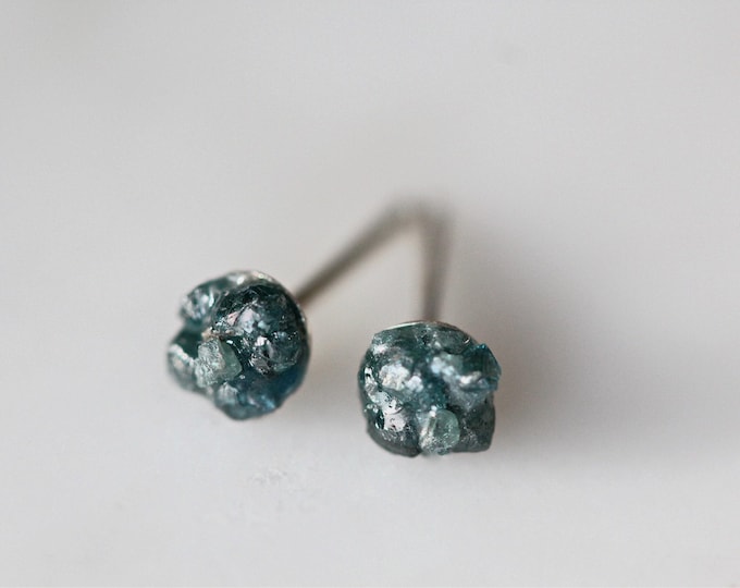 Raw Blue Diamond Stud Earrings: Sterling Silver Posts