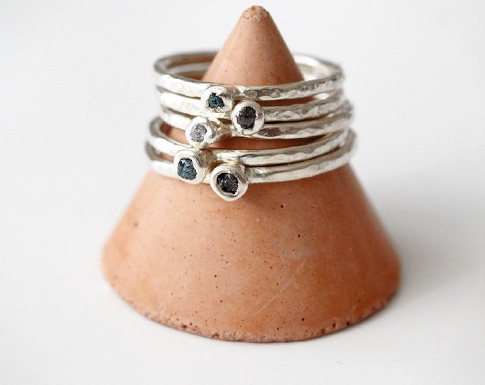 Raw Diamond Sterling Silver Stacking Ring: Handmade Seed Ring