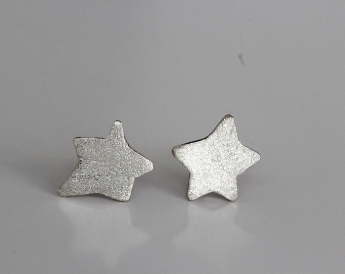 Sterling Silver Star Earrings: Asymmetrical Matte Finish