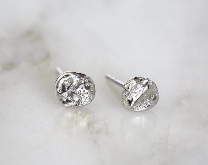 Molten Recycled Sterling Silver Stud Earrings: Organic Raw Texture