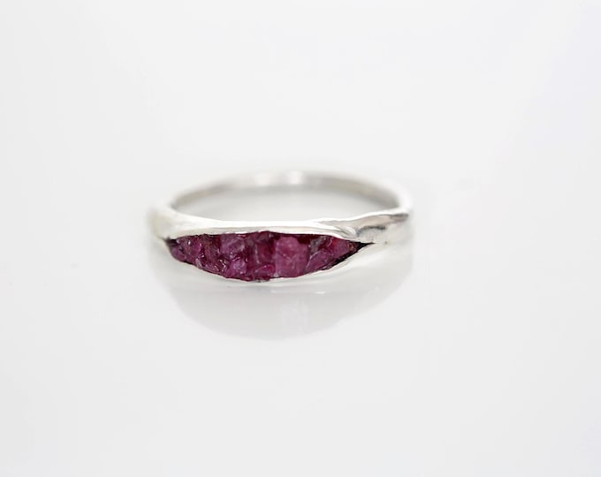 Raw Ruby Sterling Silver Ring: Hammered Band, July Birthstone