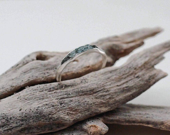 Raw Montana Sapphire Ring: Hammered Silver Band (Made to Order)