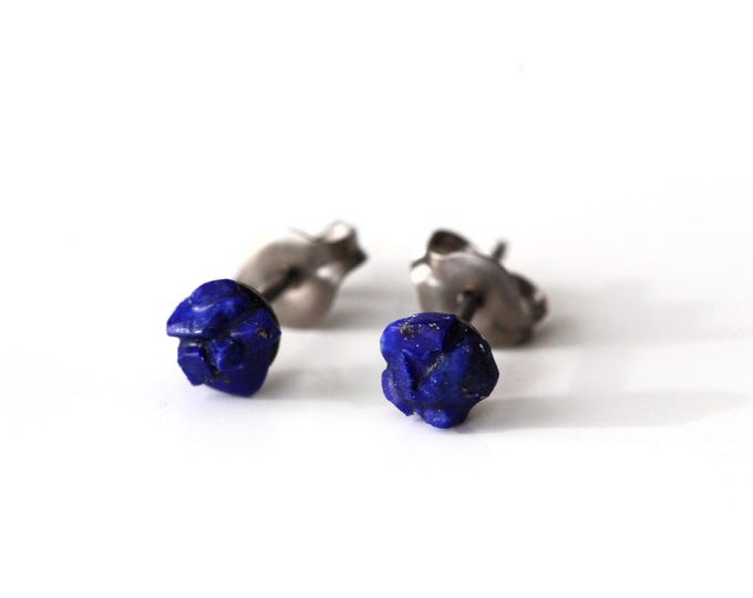 Lapis Lazuli Titanium Stud Earrings: 3mm Gemstone