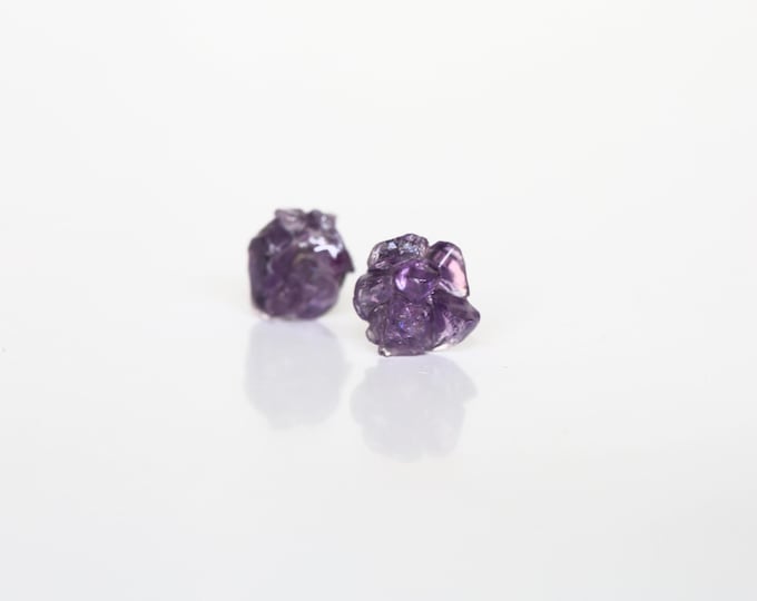 Raw Amethyst Stud Earrings: Titanium Posts, Hypoallergenic