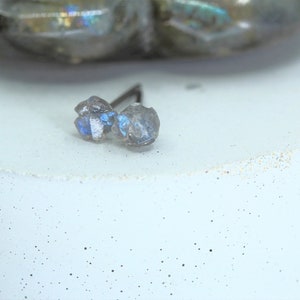 Raw Labradorite Titanium Stud Earrings, Raw Crystal Earrings, Hypoallergenic Titanium Earrings, Edgy Earrings