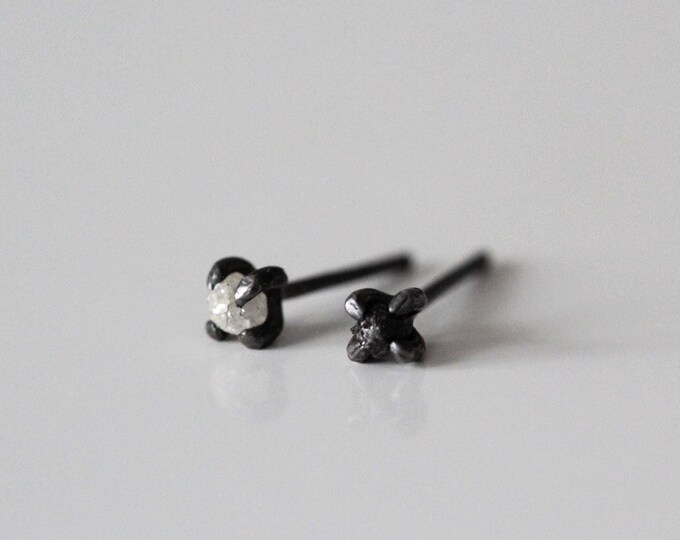 Mismatched Diamond Stud Earrings: Oxidized Sterling Silver, Black & White