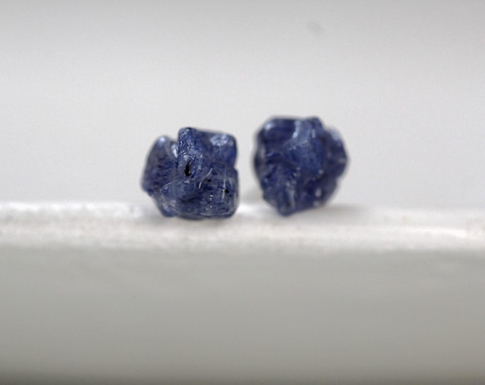 Dumortierite Sterling Silver Stud Earrings: Raw Blue Stone