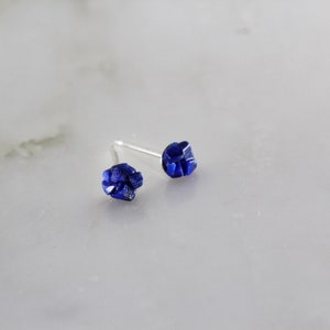 Lapis Lazuli Earrings, Raw Lapis Lazuli Studs, Silver Gemstone Earrings. Cobalt Blue Earrings