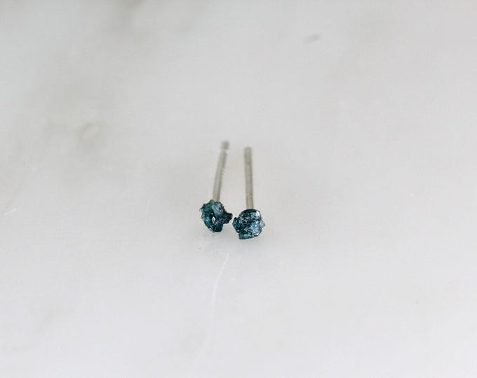 Raw Blue Diamond Studs: Tiny Sterling Silver Earrings