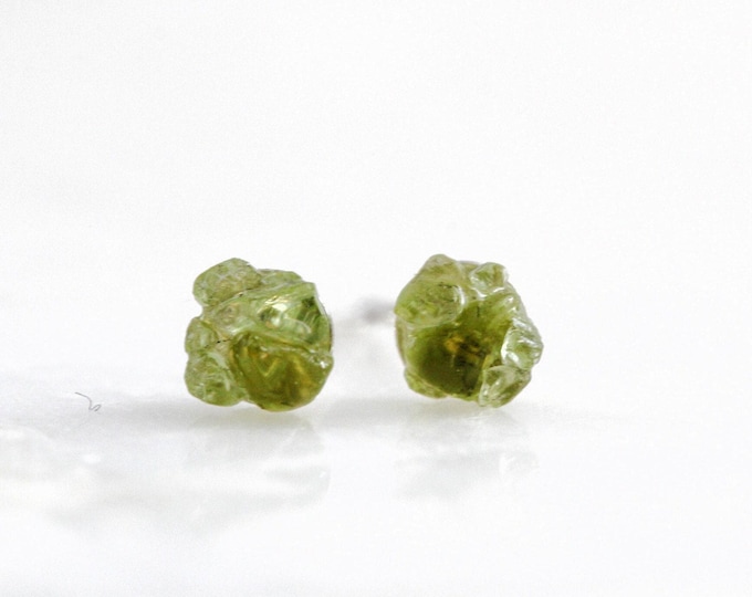 Raw Peridot Sterling Silver Stud Earrings: August Birthstone