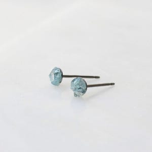 Raw Aquamarine Stud Earrings: Hypoallergenic Titanium, March Birthstone
