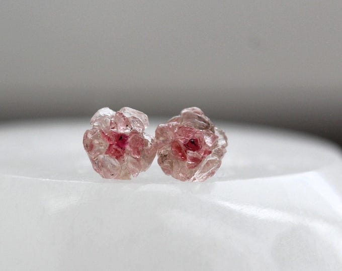 Rose Quartz Flower Earrings: Sterling Silver Studs