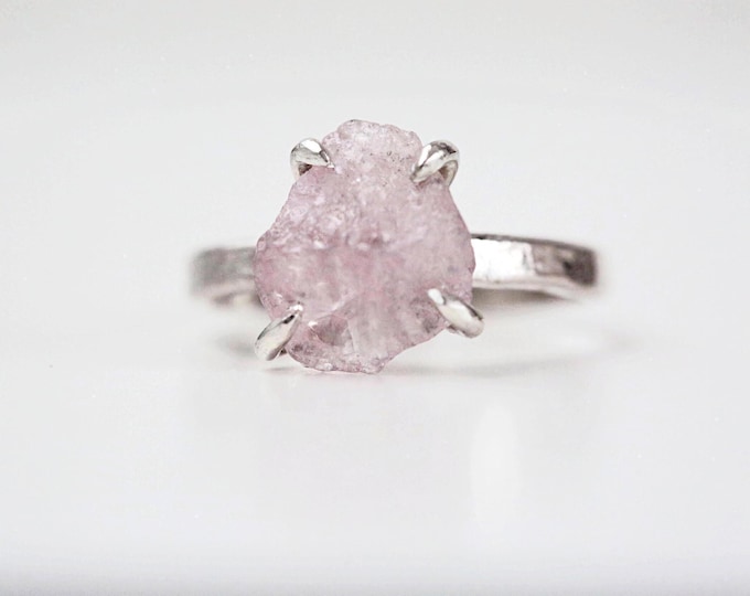 Raw Rose Quartz Sterling Silver Ring: Alternative Engagement Ring