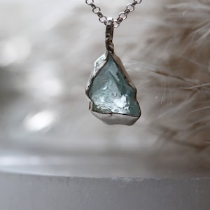 Raw Aquamarine Sterling Silver Pendant Necklace, Rough Aquamarine Necklace, Handmade Aquamarine Necklace