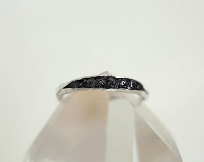 Raw Black Diamond Sterling Silver Stacking Ring: Alternative Engagement