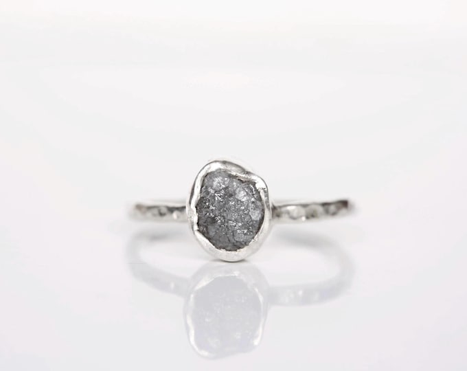 Raw Gray Diamond Engagement Ring: Sterling Silver Organic Band