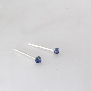 Tiny Raw Sapphire Studs: Sterling Silver September Birthstone Earrings