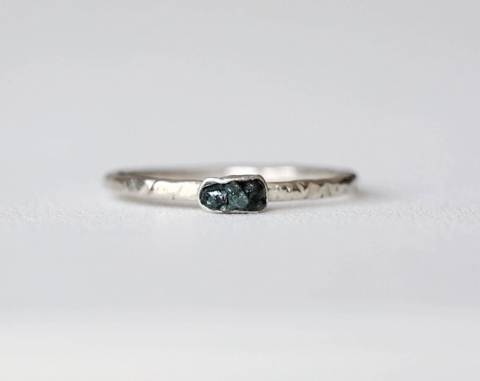 Raw Blue Diamond Ring: Dainty Sterling Silver Band