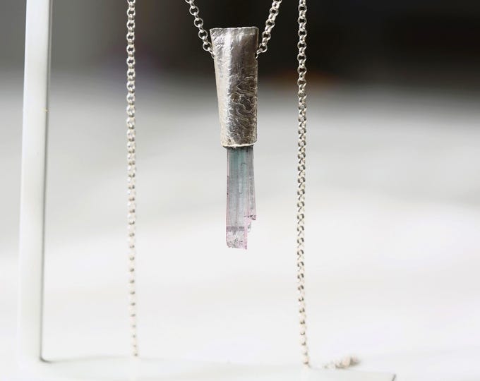 Bicolor Tourmaline Pendant Necklace Set: Sterling Silver Chain