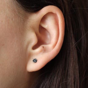 Boucles d'oreilles puces en titane et diamant noir, brutes et éthiques (4 mm pour homme) image 2