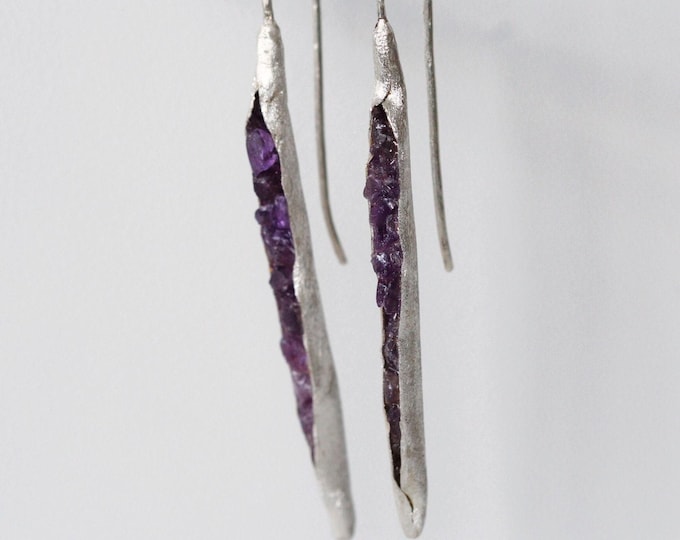 Raw Amethyst Sterling Silver Dangle Earrings: Whimsigoth Jewelry