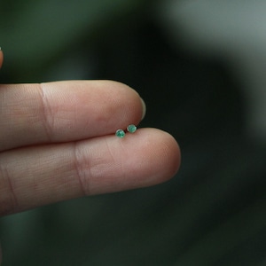 Tiny Green Aventurine Studs: Minimalist Sterling Silver Earrings (2mm)