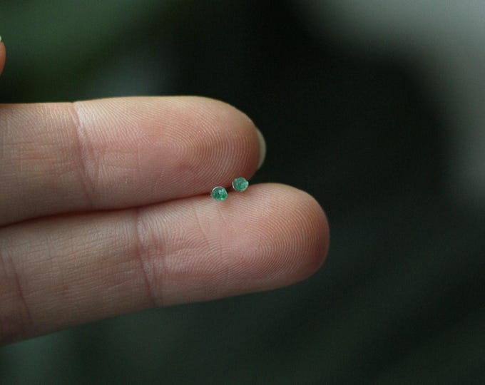 Tiny Green Aventurine Sterling Silver Stud Earrings (2mm)
