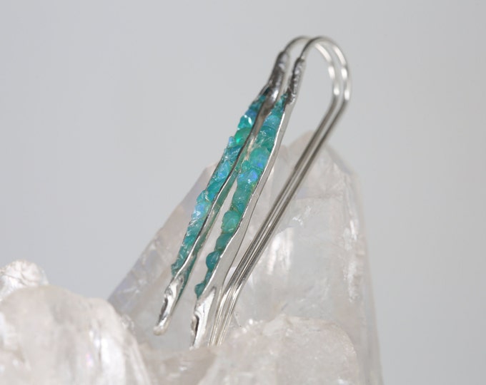 Blue Opal Earrings, Ethiopian Opal Earrings, Spike Dangle Earrings, Crushed Opal Earrings
