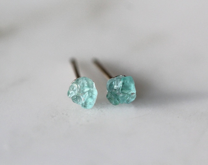 Raw Apatite Sterling Silver Stud Earrings: Dainty Gemstone Jewelry