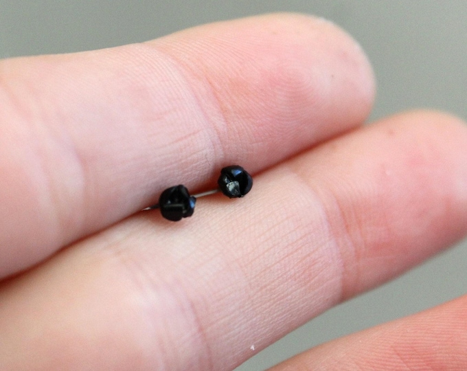 Raw Black Tourmaline Stud Earrings: 3mm Titanium, Hypoallergenic