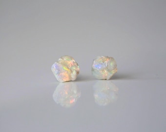 Raw Australian Opal Earrings: Sterling Silver Studs, Natural Gemstones