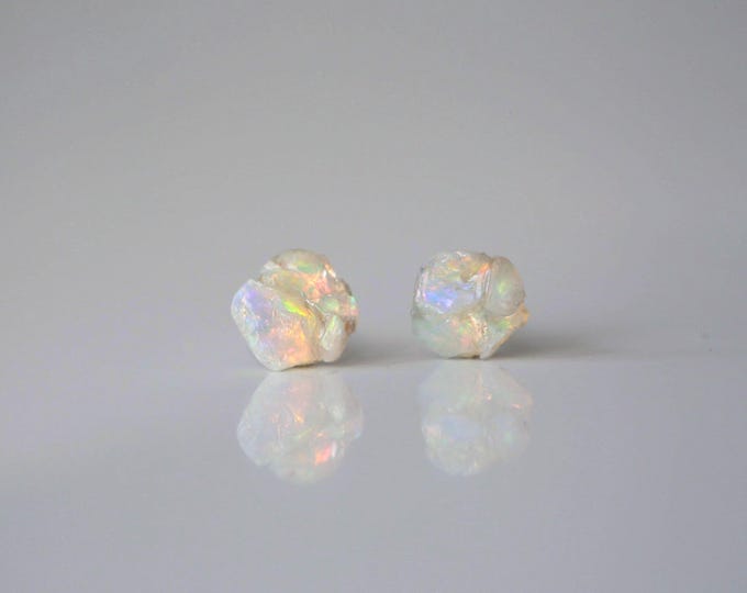 Raw Australian Opal Sterling Silver Stud Earrings: Natural Gemstone