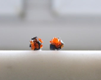 Hematite Carnelian Titanium Stud Earrings, Rough Gemstone Earrings, Hypoallergenic Earrings