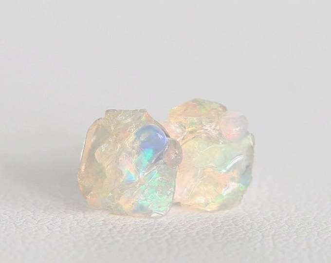 Raw Opal Silver Studs, Ethiopian Opal Stud Earrings, Flash Ethiopian Opal Earrings, Gift For Her