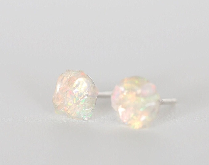 Raw Ethiopian Opal Studs: Sterling Silver Earrings