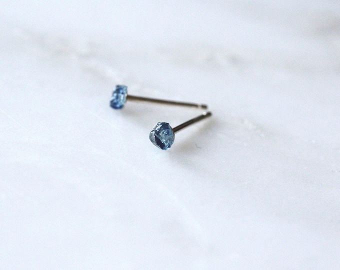 Raw Sapphire Sterling Silver Studs: Tiny Blue Earrings