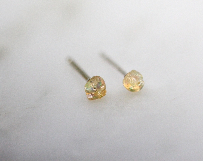 Dainty Opal Earrings, Ethiopian Fire Opal Stud Earrings, Opal Earrings Silver