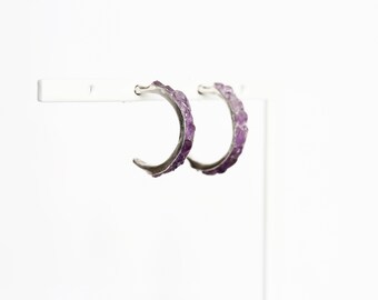 Raw Amethyst Hoops, Dainty Gemstone Hoops, Amethyst Hoop Earrings