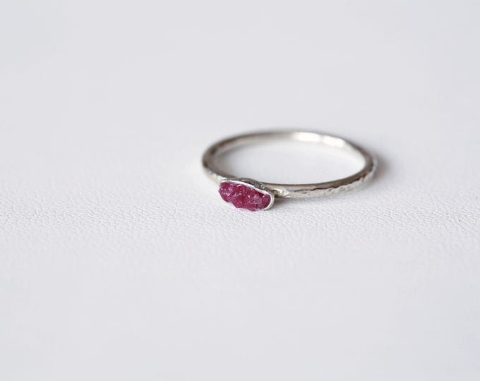 Raw Ruby Sterling Silver Ring - July Birthstone