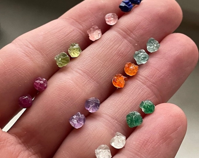 Gemstone Stud Earrings, Raw Gemstone Studs, Rough Crystal Earrings, Small Gemstone Earrings