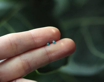 Turquoise Stud Earrings: Raw Stone, Sterling Silver - Minimalist