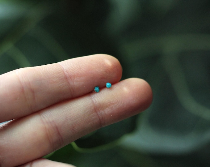 Raw Turquoise Studs: Tiny Sterling Silver Earrings (2mm)