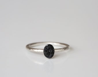 Black Tourmaline Ring, Raw Black Tourmaline Ring, Sterling Silver Stacking Ring