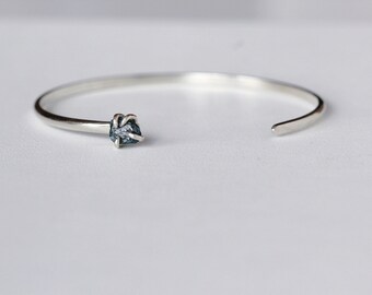 Blue Diamond Cuff Bracelet, Raw Diamond Bracelet, Dainty Diamond Bracelet