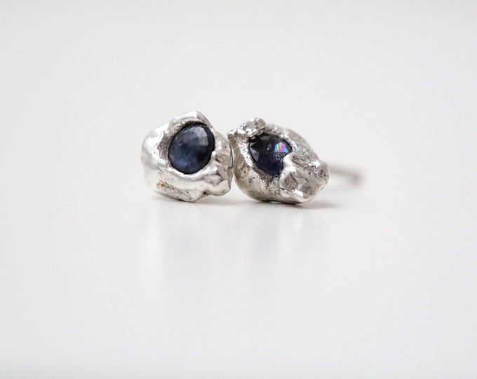 Organic Blue Sapphire Earrings, Sterling Silver (Eco-Friendly Studs)