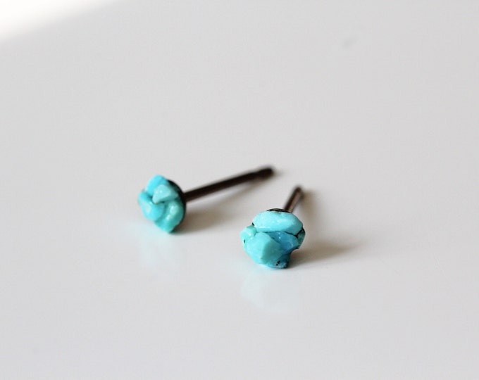 Turquoise Titanium Earrings, Raw Turquoise Studs, Hypoallergenic Stud Earrings