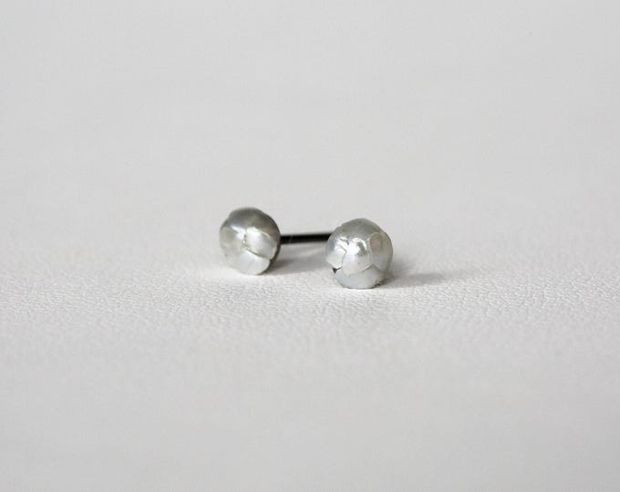 Crushed Pearl Stud Earrings: Titanium Hypoallergenic Posts