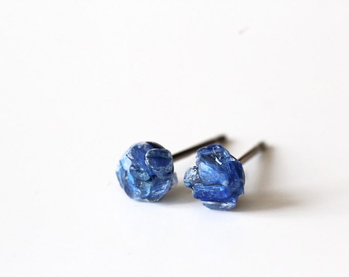 Raw Blue Kyanite Stud Earrings: Titanium Hypoallergenic Studs